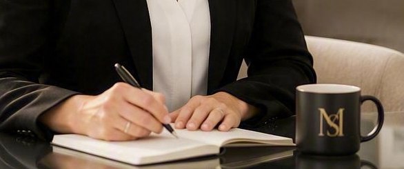 Michelle writing in a journal at her desk